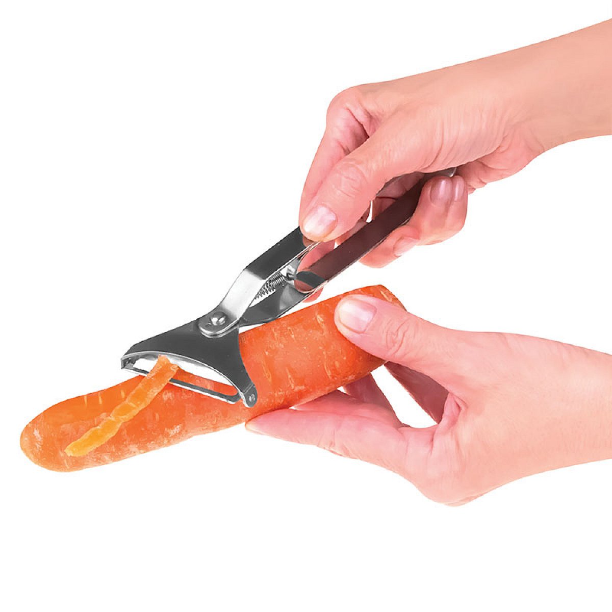 Peeler with patented, pivoting blade